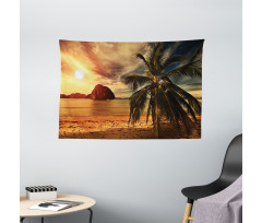 Coconut Palm Tree Beach Wide Tapestry