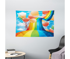 Rainbow Romantic Hearts Wide Tapestry