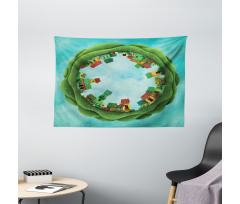 Small Town Round Artwork Wide Tapestry