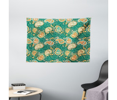 Folkloric Paisley Flowers Wide Tapestry