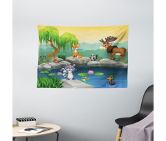 Funny Mascot Animals Wide Tapestry