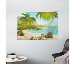 Palm Trees and Rocks Wide Tapestry