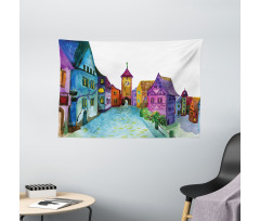 European House Scenery Wide Tapestry