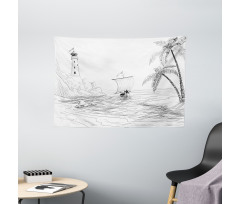 Sketch with Boat Palms Wide Tapestry