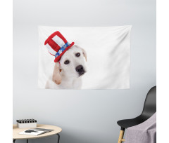 Dog with Hat Wide Tapestry