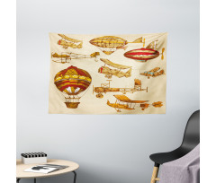 Vintage Baloons Planes Wide Tapestry