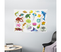 Sea Animals Octopus Fish Wide Tapestry