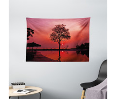Twilight Sky with Tree Wide Tapestry