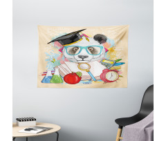 Hipster Panda in School Wide Tapestry