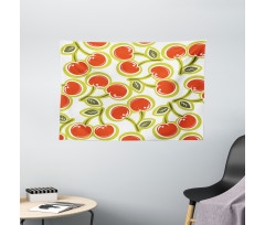 Cherry and Leaves Pattern Wide Tapestry