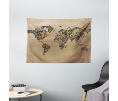 Old Hipster World Map Wide Tapestry