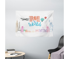 Travel World Lettering Wide Tapestry