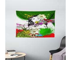 Tropical Flowers Spirals Wide Tapestry