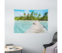 Maldives Island Beach Wide Tapestry