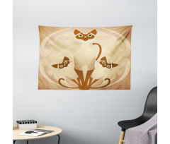 3 Siamese Cats Wide Tapestry