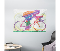 Cycling Man on Bike Wide Tapestry