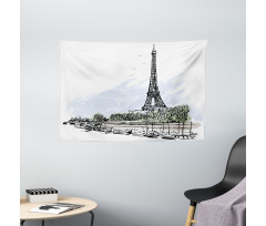 Eiffel Tower Birds Trees Wide Tapestry