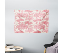 Pink Flowers and Leaves Wide Tapestry