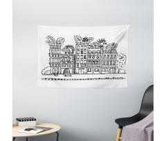 Sketchy Cartoon House Wide Tapestry