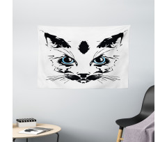 Big Cat Face Pet Sketchy Wide Tapestry