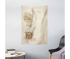 Sailing Ship Birds Sun Tapestry