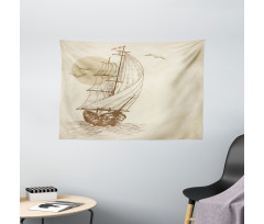 Sailing Ship Birds Sun Wide Tapestry