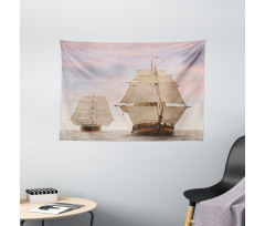 Wooden Sailing Ship Waves Wide Tapestry