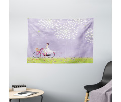 Girl Riding Bike Windy Wide Tapestry