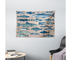 Vintage Seafood Composition Wide Tapestry