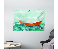 Navy Sealife with Waves Wide Tapestry