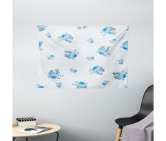 Blue Color Romantic Flower Wide Tapestry