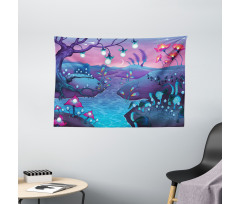 River Mushrooms Trees Wide Tapestry