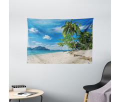 Sea Palms Mountains Wide Tapestry