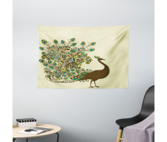 Peacock Bird Profile Wide Tapestry