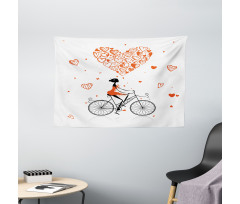 Romantic Cyclist Girl Wide Tapestry