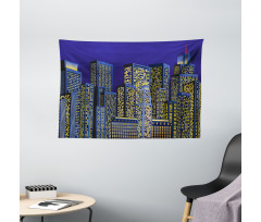 Cityscape Square Blue Wide Tapestry