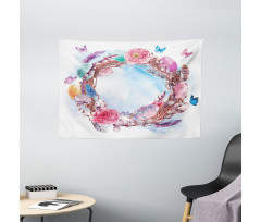 Floral Wreath Feathers Wide Tapestry