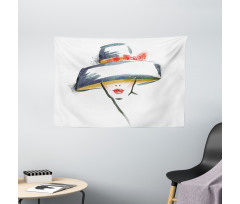 Fashion Woman with a Hat Wide Tapestry