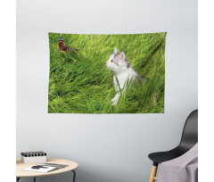Cat and Butterfly Wide Tapestry