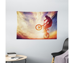 Man on Bike Hazy Sun Wide Tapestry