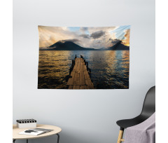 Wooden Pier on Lake Wide Tapestry