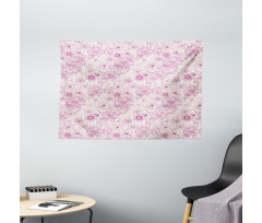 Retro Flowers Soft Tones Wide Tapestry