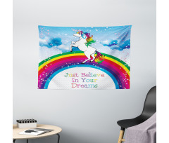 Unicorn Rainbow Fantasy Wide Tapestry