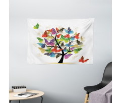 Floral Butterfly Leaf Wide Tapestry