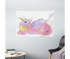 Lady Dragon Posing Wide Tapestry