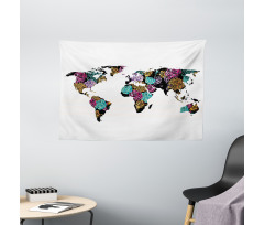 World Map Flowers Wide Tapestry