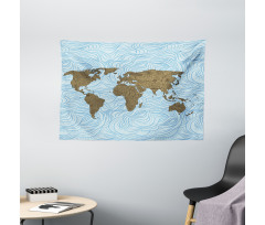 Map with Waves Wide Tapestry