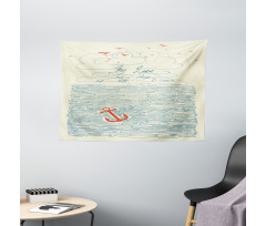 Birds and Waves Message Wide Tapestry