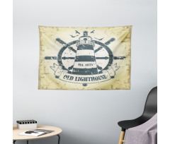 Ship Helm Wheel Retro Wide Tapestry