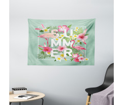 Tropical Retro Flowers Wide Tapestry